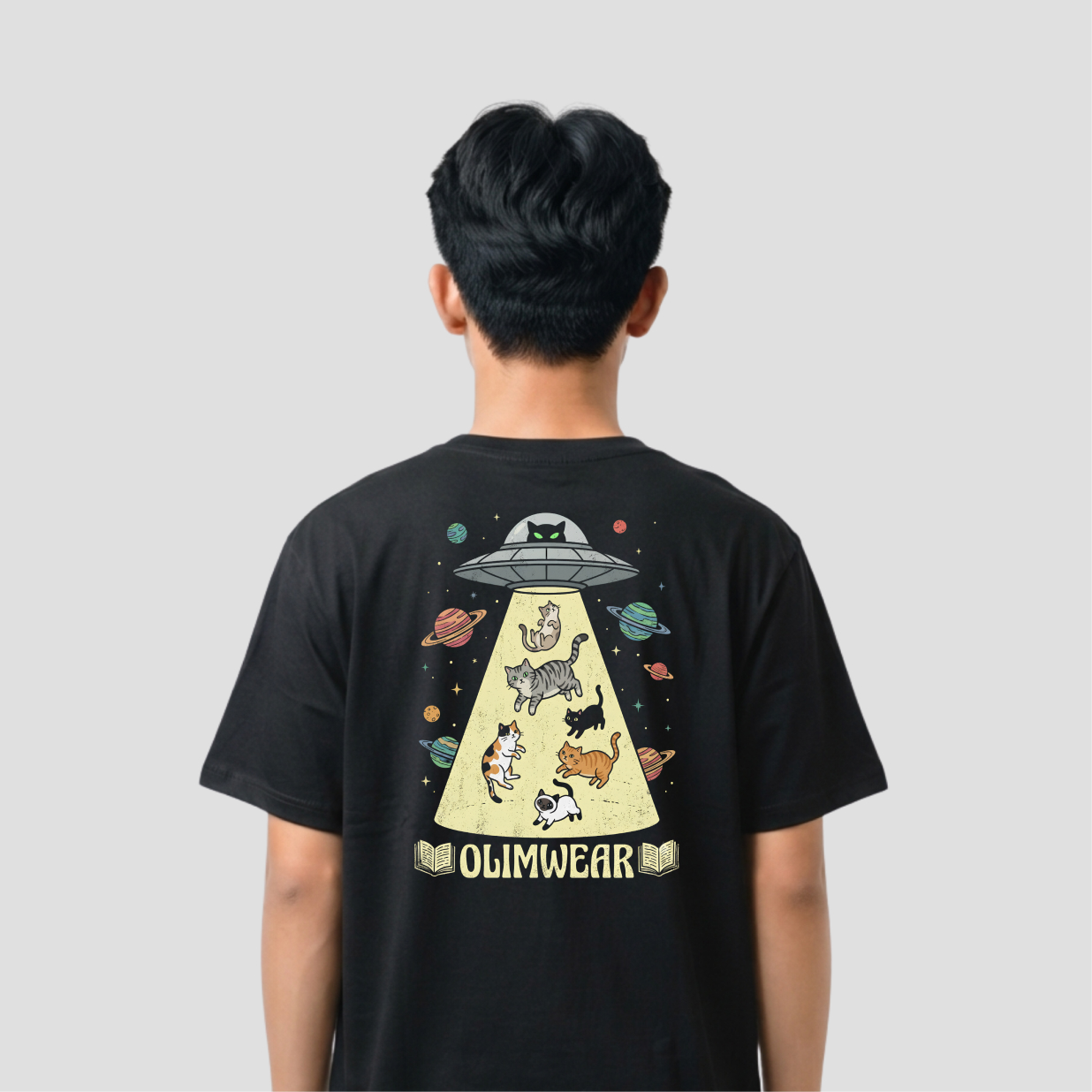 Kaos Distro D-A20 Space Cat Premium Cotton Combed Kaos Mahasiswa Pria Wanita Unisex — foto 2